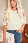 Beige Floral Patchwork Batwing Sleeve Blouse
