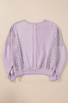 Parchment Crochet Patchwork Exposed Seam Ribbed Trim Sweatshirt