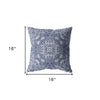 16” Indigo White Boho Ornate Indoor Outdoor Throw Pillow