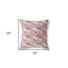 18" X 18" Red And White Blown Seam Floral Indoor Outdoor Throw Pillow
