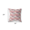18" X 18" Red And White Blown Seam Floral Indoor Outdoor Throw Pillow