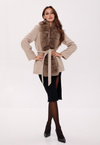 Genuine Polar Fox Fur Virgin Wool Coat in Nude