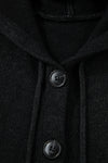 Black Button Up Drop Shoulder Knit Hooded Cardigan