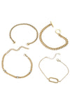 Gold 4Pcs Rhinestone Decor Twist Adjustable Chain Bracelet Set