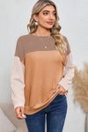 Black Ribbed Color Block Long Sleeve Top