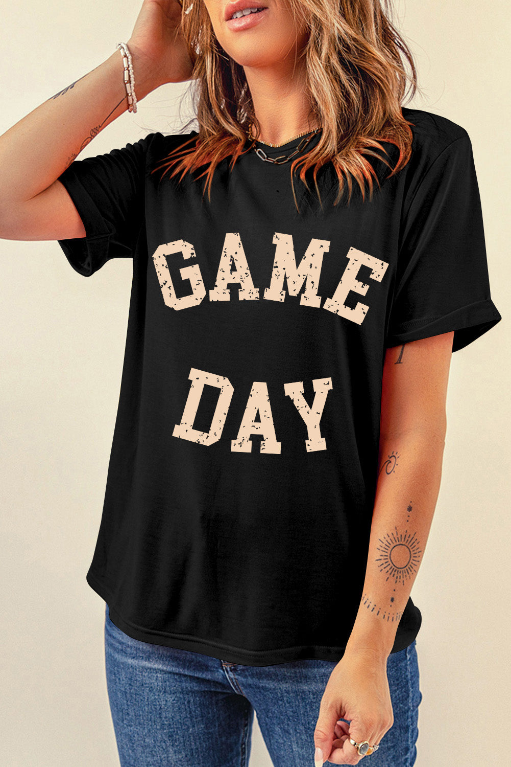 Black GAME DAY Crewneck Graphic T Shirt