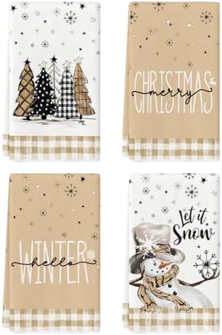 Artoid Mode Red Black Buffalo Plaid Snowman, Set of 4