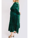 Blackish Green Frill Neck Velvet High Waist Plus Size Dress