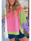 Pink Colorblock Patchwork Oversized Sweatshirt