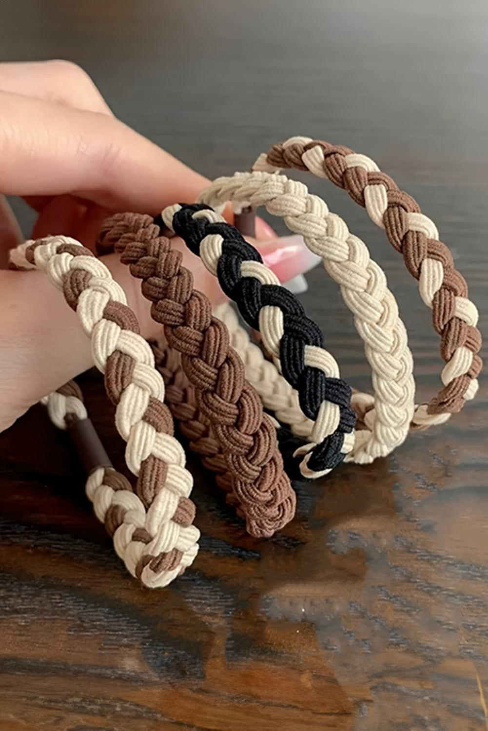 Khaki 5Pcs Braided Elastic Hairband