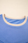 Blue Exposed Seam Floral Mixed Patchwork Plus Size Top