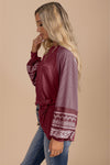 Brown Contrast Print Striped Raglan Long Sleeve Loose Top