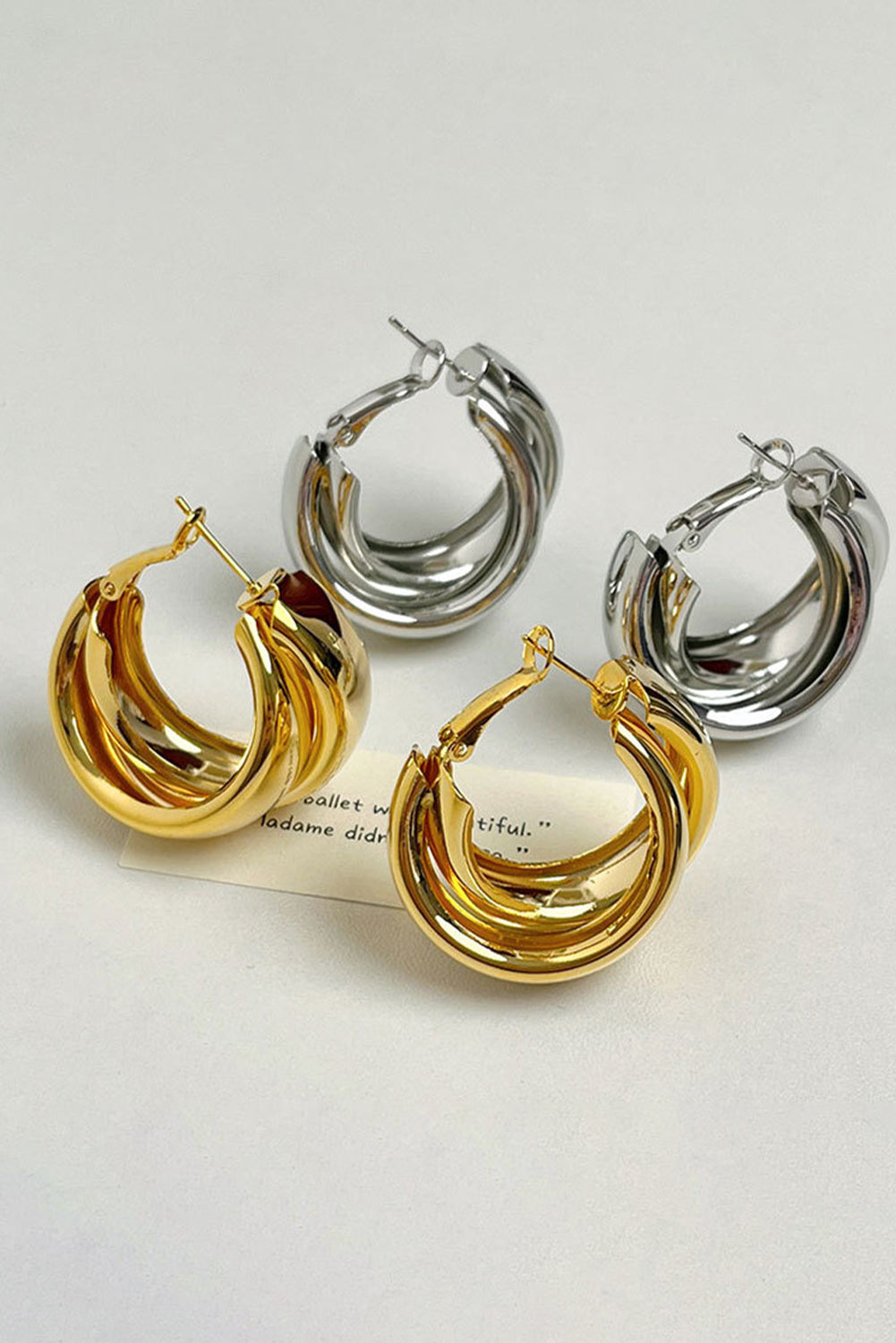 Silvery Layered Hoop Dangle Earrings