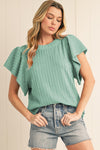 Beige Solid Color Textured Ruffle Short Sleeve Knit Top