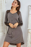 Sleet Lace Patchwork V Neck Button Nightgown Dress
