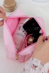 Pink Pu Cute Smile Valentines Heart Patched Makeup Bag