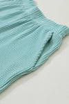 Grass Green Corded V Neck Slouchy Top & Pocketed Shorts Set