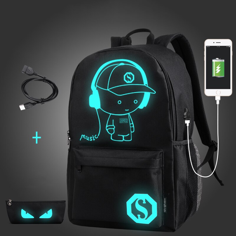 Cocoa Yacht Club Luminous Anime Anti-Theft School Backpack with USB Charger