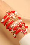 Fiery Red GAME DAY Football Halmet Beaded Bracelet Set
