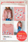 Peach Blossom Flower Applique Patchwork Drop Sleeve Pullover Sweatshirt