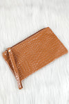 Black Crocodile Pattern Zipper Wristlet Clutch