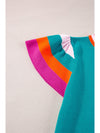 Bright Pink Contrast Sleeve Striped Round Neck Knitted Tee