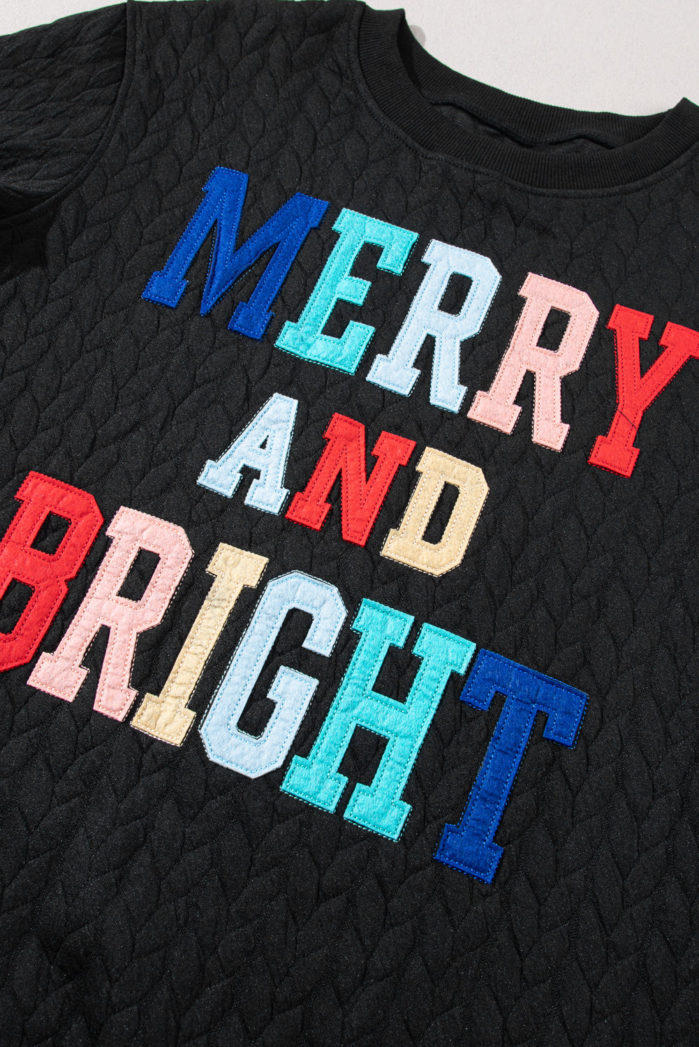 White Merry and Bright Quilted Sweatshirt