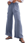 Dark Grey Drawstring Smocked Waist Wide Leg Utility Trousers
