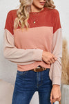 Black Ribbed Color Block Long Sleeve Top