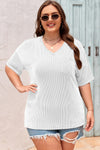 Black Twist Corded V-Neck Plain Plus T-Shirt