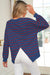 Blue Striped Overlap Detail Drop Shoulder Pullover Sweatshirt