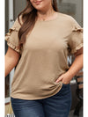 Light French Beige Ruffled Short Sleeve Plus Size Top