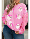 Pink Plus Size Santa Christmas Sequin Sleeve Patchwork Sweatshirt