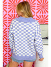 Purple Checkered Collared Buttons Plus Size Sweater