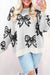 White Bow Pattern Drop Shoulder Loose Sweater
