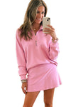 Pink Half Zip Sporty Pullover Mini Skirt 2pcs Outfit