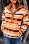 Contrast Striped Half Snap Long Sleeve Sweatshirt