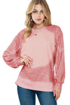 Pink Bleached Round Neck Pullover Sweatshirt