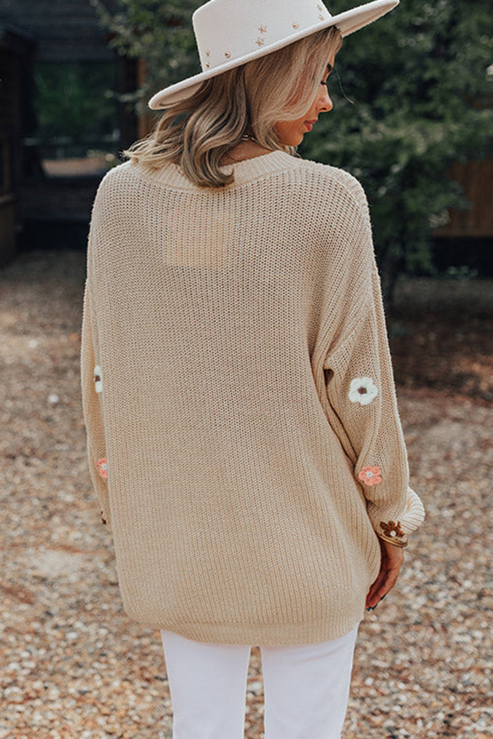 Sweaters Parchment Hello Floral Embroidered Knit Loose Sweater.