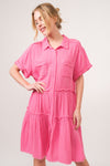 And The Why Full Size Raw Edge Washed Tiered Shirt Dress - Cocoa Yacht Club