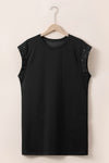 Black Studded Cap Sleeve Plus Size T Shirt Dress