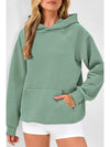 Grass Green Kangaroo Pocket Plain Textured Hoodie