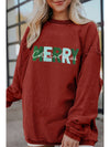 Racing Red Corded MERRY Christmas Letter Graphic Sweatshirt