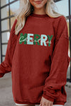 Racing Red Corded MERRY Christmas Letter Graphic Sweatshirt