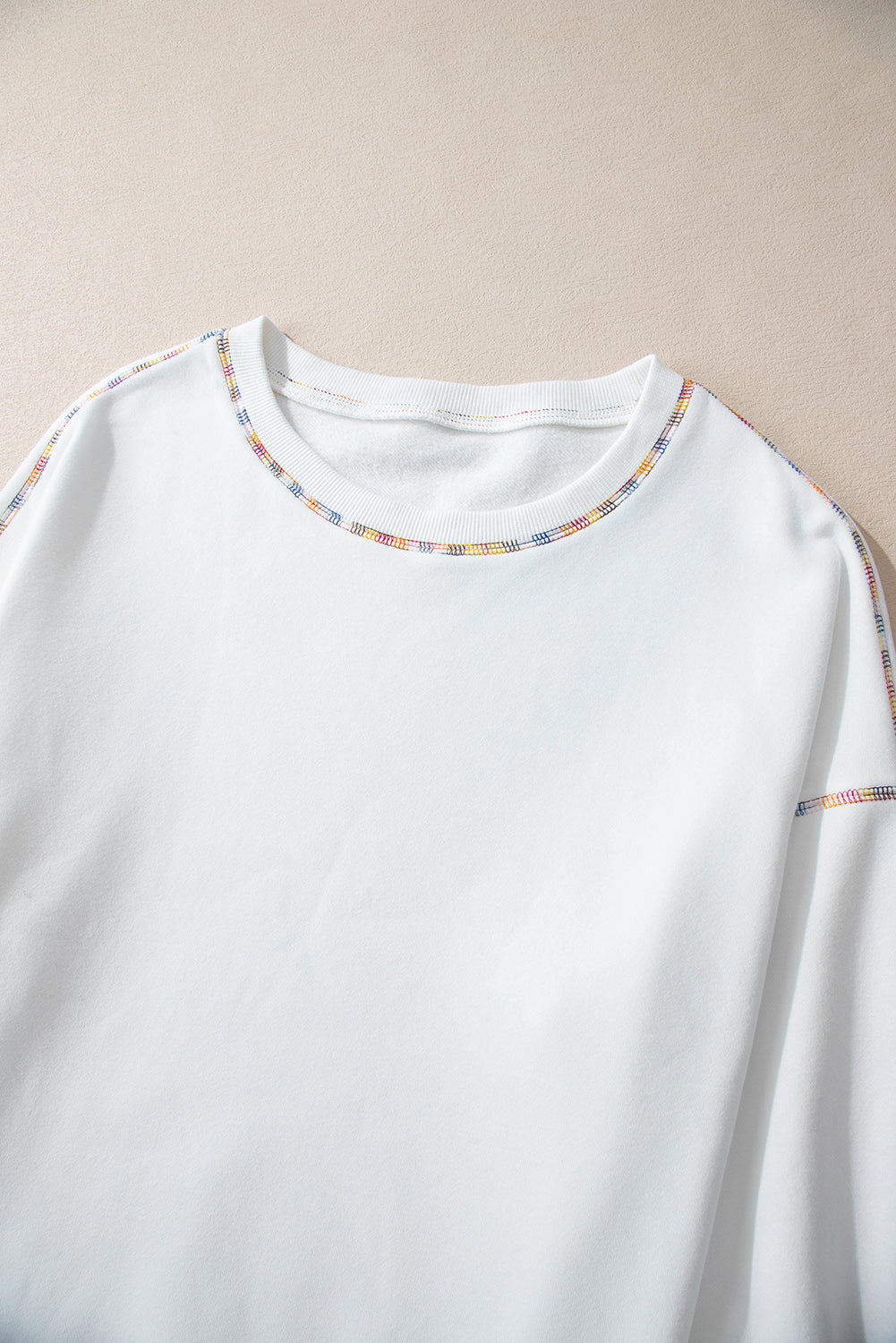 Sweatshirts & Hoodies White Contrast Rainbow Trim Drop Shoulder Pullover Sweatshirt.