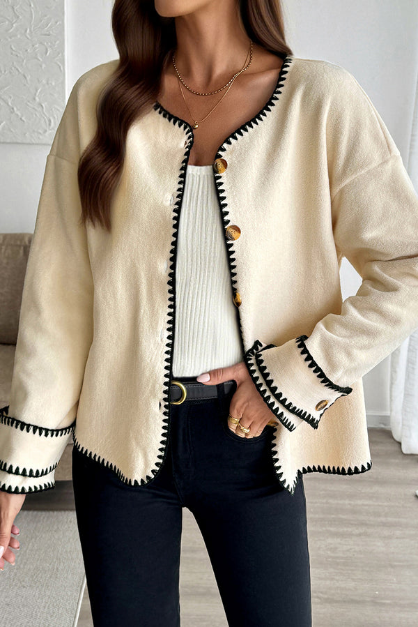 Apricot Contrast Trim Button Front Jacket