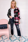 Black Plaid Colorblock Loose Flat Pocket Shacket