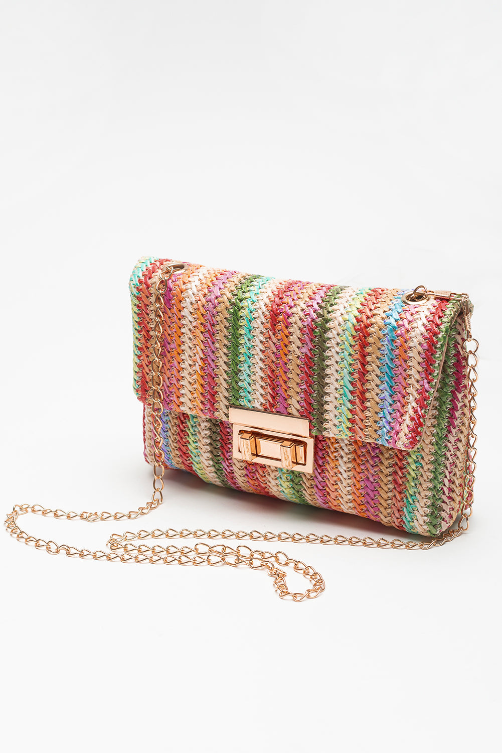 Multicolour Striped Crochet Flapped Single Shoulder Bag