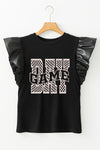 Black GAME DAY Checkered Letter Ruffle Sleeve Top