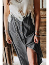 Dark Grey Fully Buttoned Long Denim Skirt